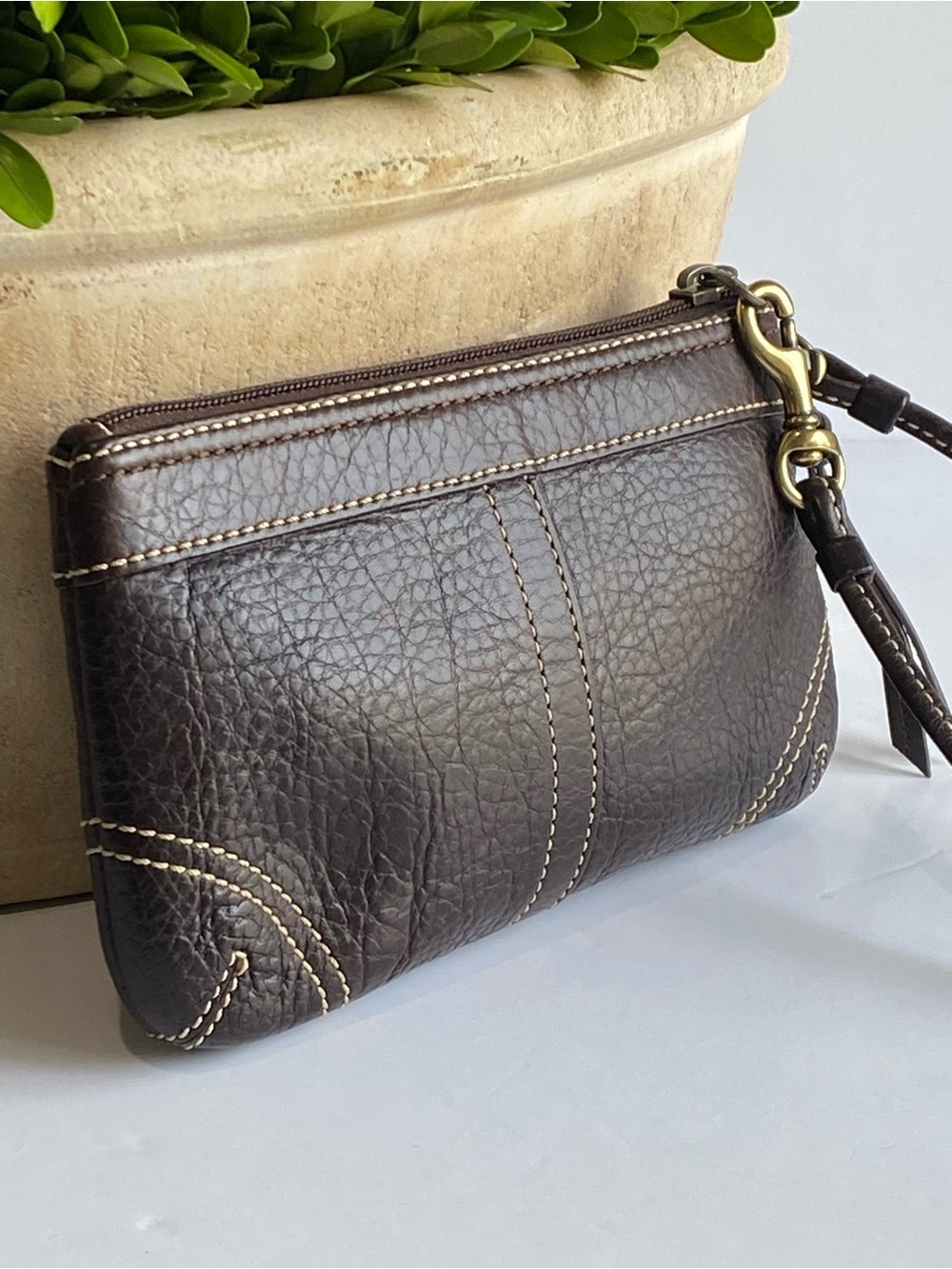 Coach Laced Corset Woven Chelsea Dark Brown Leather Wristlet Y2K - Picture 6 of 14